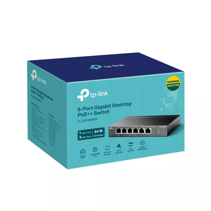 TP-Link 6-portový gigabitový desktop switch s 3-portovým PoE+ a 1-portovým PoE++