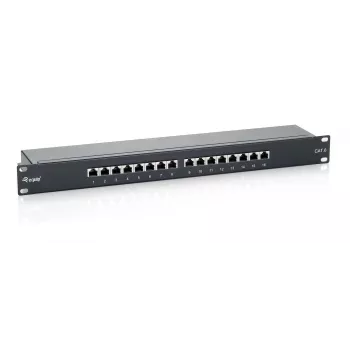 Equip 16-portový Cat.6 tienený patch panel, čierna, RJ-45, zlatá, Cat6, racková montáž, 1U, čierna