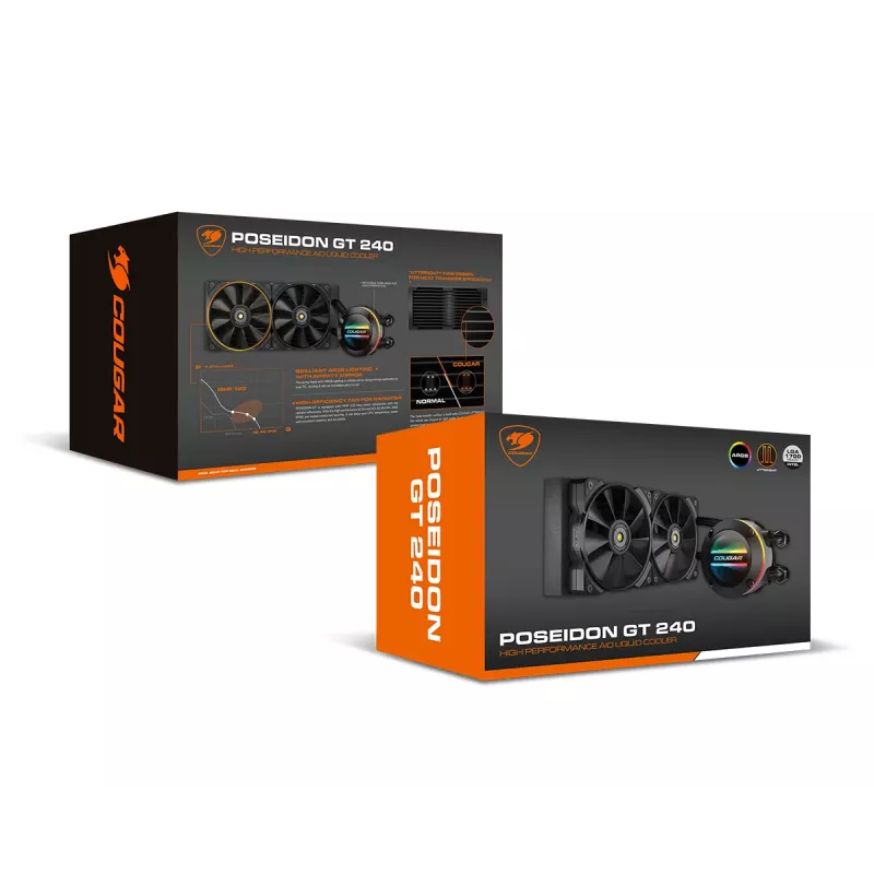 COUGAR CPU vodné chladenie Poseidon-GT 240, ARGB, čierna, all-in-one kvapalinový chladič, 12 cm, čierna