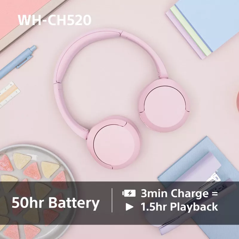 Sony WHCH520P.CE7, bezdrôtové, 20 - 20000 Hz, telefonovanie/hudba, 147 g, headset, ružová