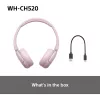 Sony WHCH520P.CE7, bezdrôtové, 20 - 20000 Hz, telefonovanie/hudba, 147 g, headset, ružová