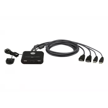 ATEN 2-portový USB FHD HDMI káblový KVM prepínač, 1920 x 1200 pixelov, Full HD, 1,518 W, čierny