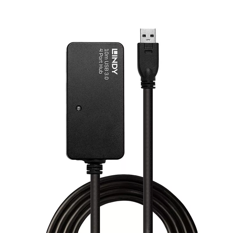 Lindy 43159 aktívny predlžovací USB 3.0 rozbočovač Pro, 4 porty, USB 3.2 Gen 1 (5 Gbit/s), USB-A, 10 m, čierny