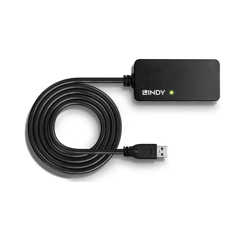 Lindy 43159 aktívny predlžovací USB 3.0 rozbočovač Pro, 4 porty, USB 3.2 Gen 1 (5 Gbit/s), USB-A, 10 m, čierny
