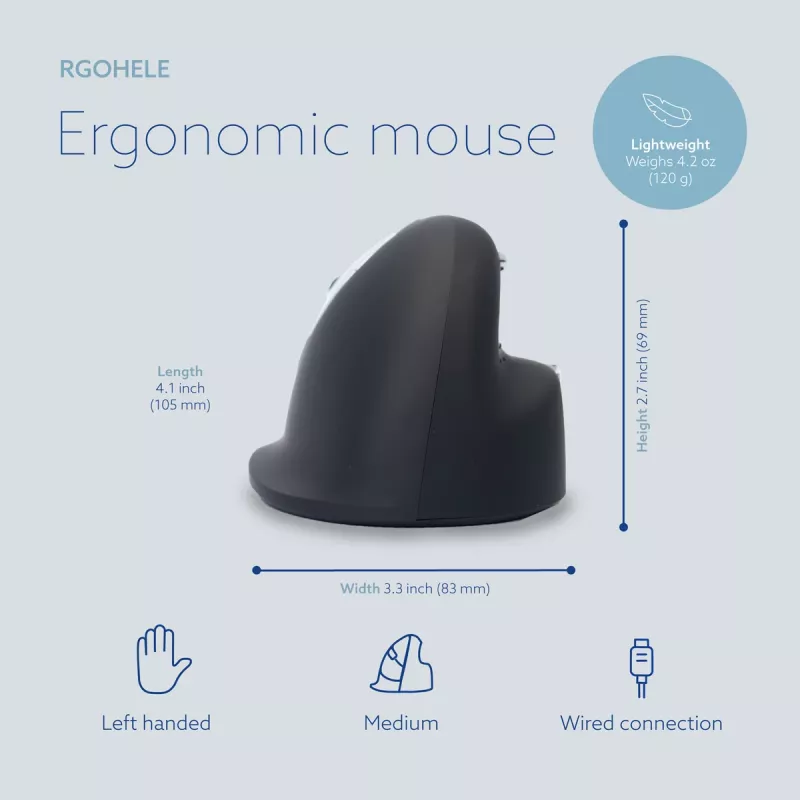 R-Go Tools ergonomická myš R-Go HE Break so softvérom Break, stredná (veľkosť ruky 165–185 mm), pre ľavákov, káblová, čierna
