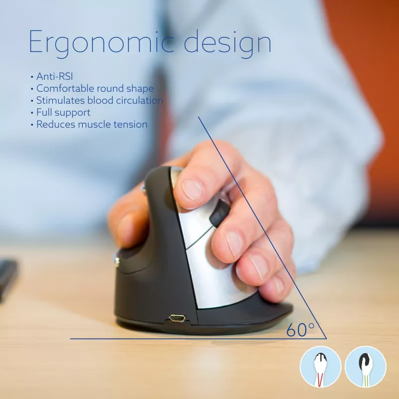 R-Go Tools ergonomická myš R-Go HE Break so softvérom pre prestávky, veľká (veľkosť ruky ≥ 185 mm), pre ľavákov, Bluetooth, čierna