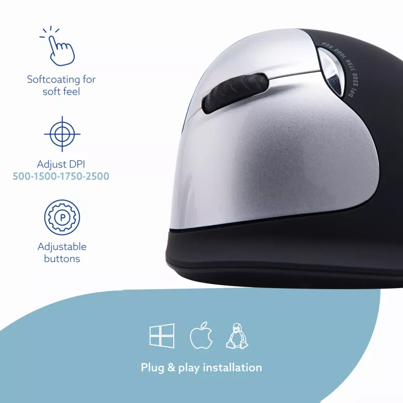 R-Go Tools ergonomická myš R-Go HE Break so softvérom pre prestávky, veľká (veľkosť ruky ≥ 185 mm), pre ľavákov, Bluetooth, čierna