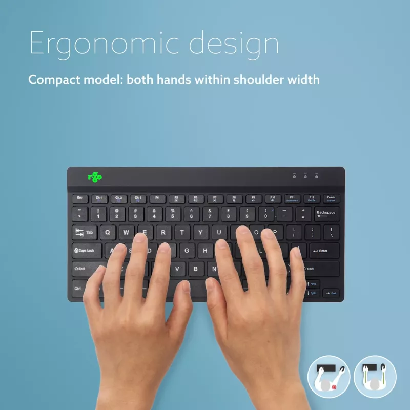 R-Go Tools ergonomická klávesnica R-Go Compact Break, kompaktná klávesnica so softvérom pre prestávky, QWERTY (US), Bluetooth, čierna