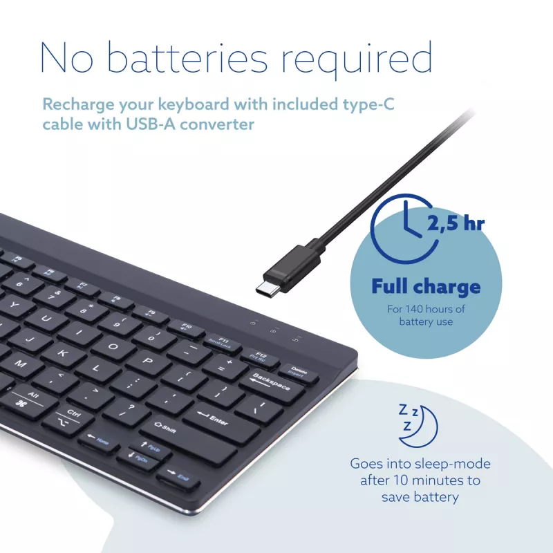 R-Go Tools ergonomická klávesnica R-Go Compact Break, kompaktná klávesnica so softvérom pre prestávky, QWERTY (US), Bluetooth, čierna
