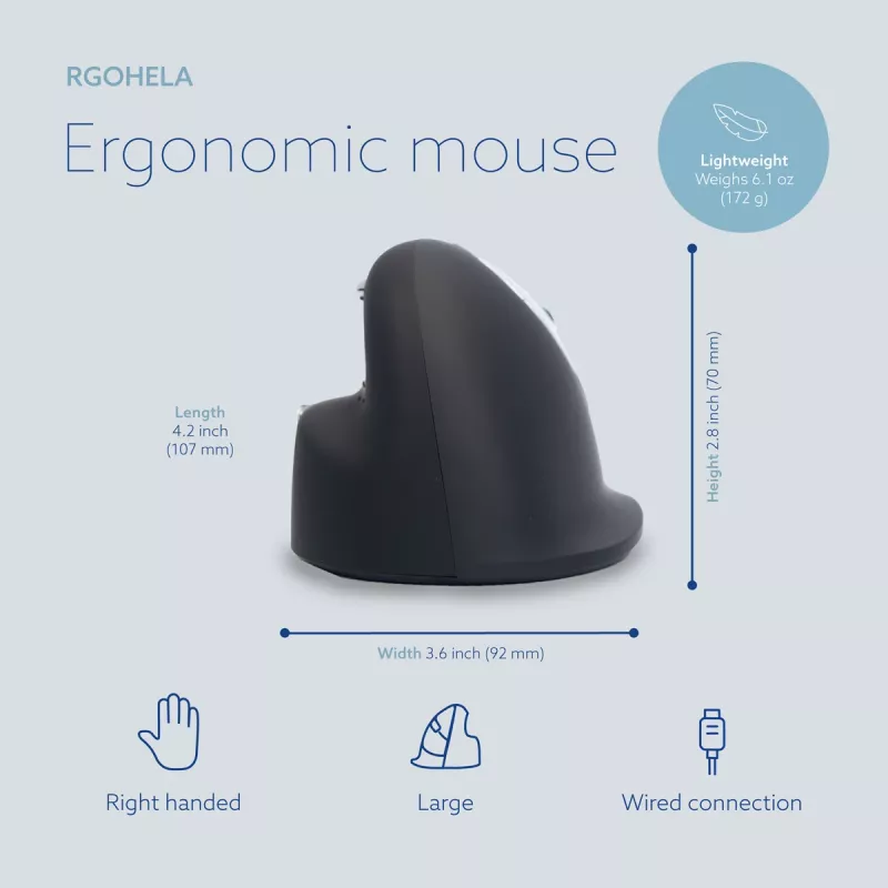 R-Go Tools ergonomická myš R-Go HE Break so softvérom na prestávky, veľká (veľkosť ruky ≥ 185 mm), pravácka, káblová, čierna