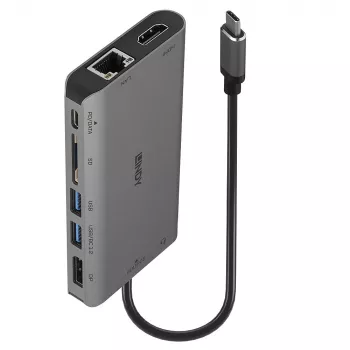 Lindy DST-Mini XT, USB-C mini dokovacia stanica pre notebook s jednou obrazovkou (4K) alebo dvoma obrazovkami (Full HD) a 100W priechodným nabíjaním