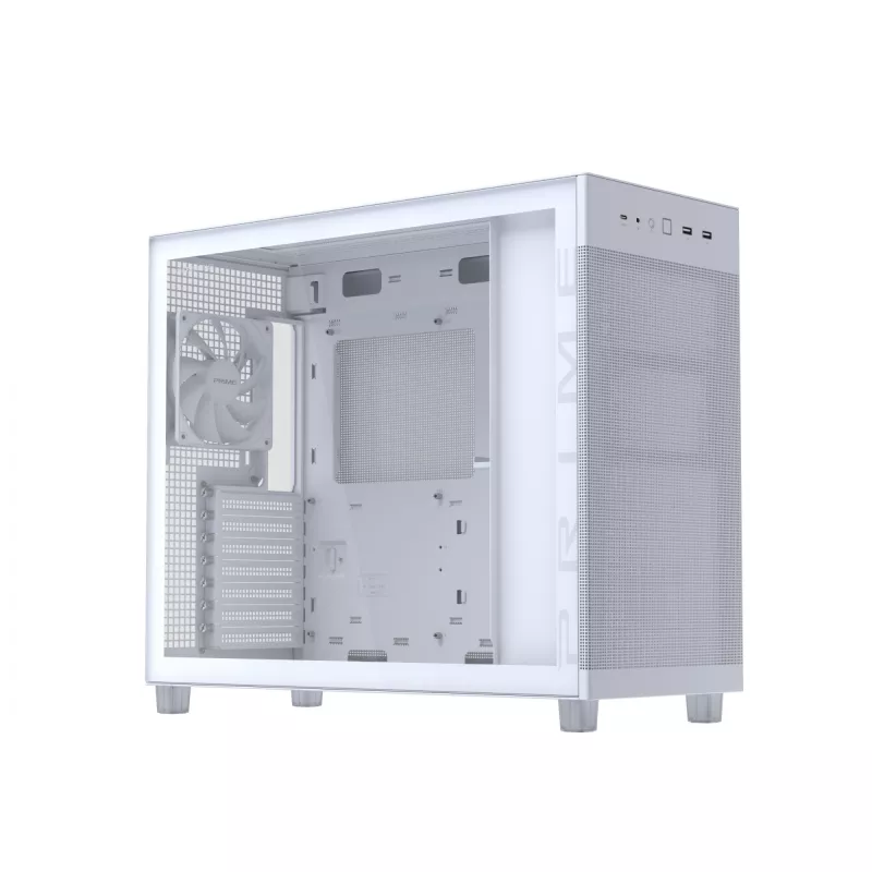 ASUS PRIME AP303 TG 90DC00V3-B39010 PC skriňa Midi Tower, ATX/Micro-ATX, tvrdené sklo, 2x USB 3.2, bez zdroja, biela