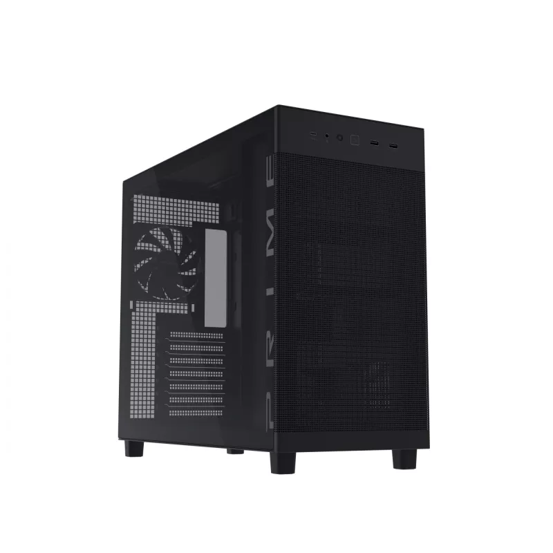 ASUS PRIME AP303 TG 90DC00V0-B39010 PC skriňa Midi Tower, ATX/Micro-ATX/Mini-ITX, tvrdené sklo, 2x USB 3.2, bez zdroja, čierna