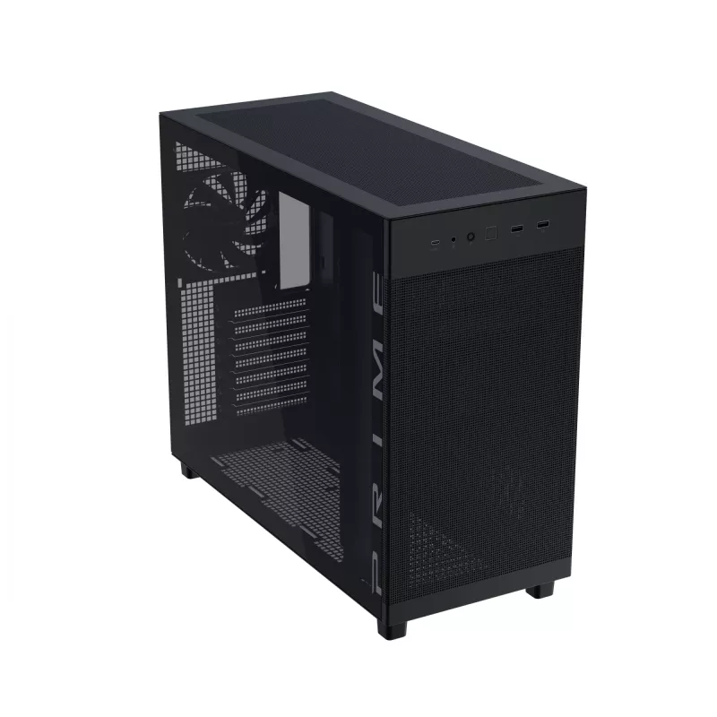 ASUS PRIME AP303 TG 90DC00V0-B39010 PC skriňa Midi Tower, ATX/Micro-ATX/Mini-ITX, tvrdené sklo, 2x USB 3.2, bez zdroja, čierna