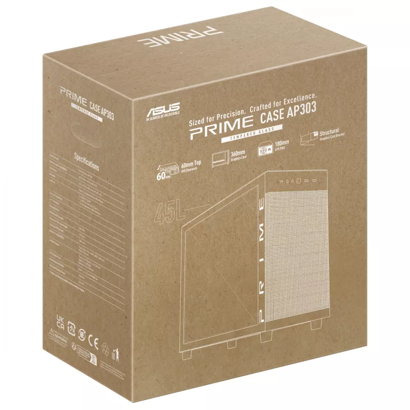 ASUS PRIME AP303 TG 90DC00V0-B39010 PC skriňa Midi Tower, ATX/Micro-ATX/Mini-ITX, tvrdené sklo, 2x USB 3.2, bez zdroja, čierna