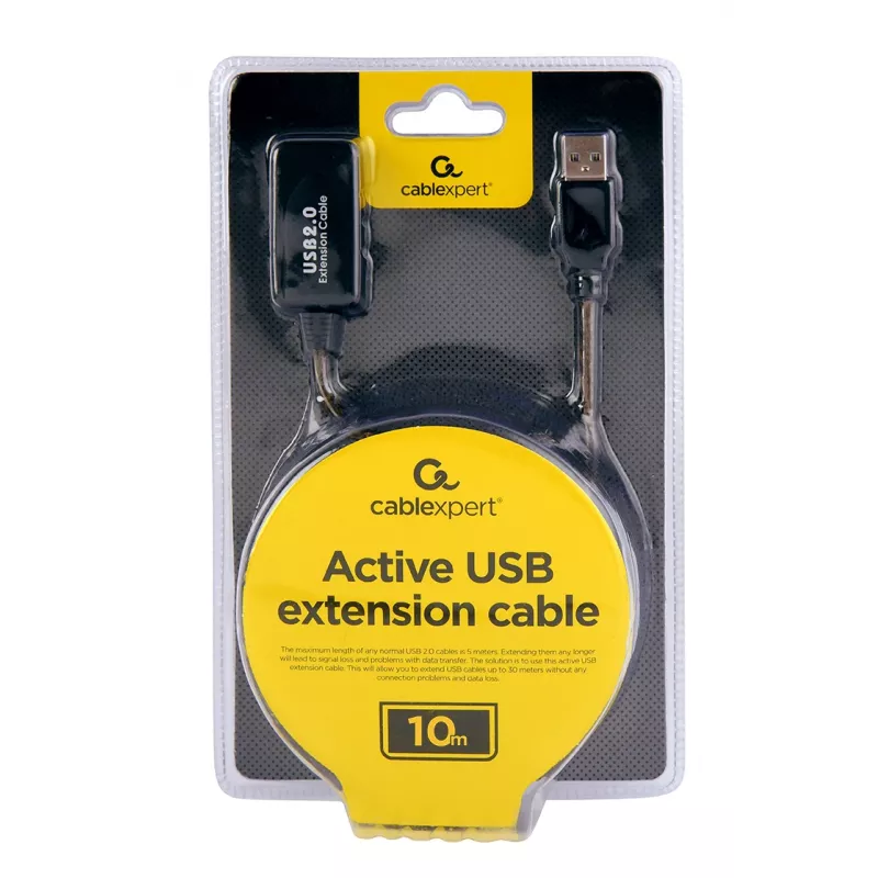 GEMBIRD aktívny predlžovací kábel USB 2.0, 10 m - čierny