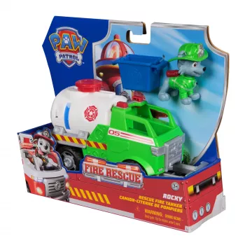PAW Patrol Fire Rescue: Rocky Rescue hasičská cisterna s figúrkou, chápadlom a hračkárskym nákladným autom, hračka pre chlapcov a dievčatá od 3 rokov