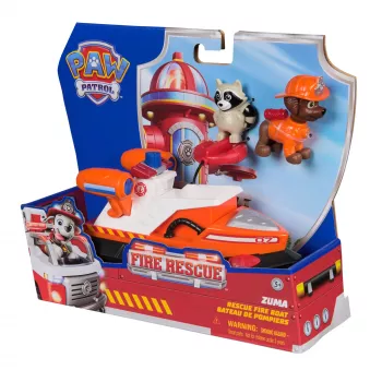 PAW Patrol Fire Rescue: Zuma záchranárska hasičská loď s figúrkou, vystreľovacím záchranným kruhom, mývalom a hračkárskou loďou, detská hračka pre chlapcov a dievčatá od 3 rokov
