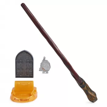 Wizarding World Harry Potter, 12 palcová magická zberateľská palička Ron Weasley, stojan a odliatok ikony, magické artefakty, doplnok ku kostýmu