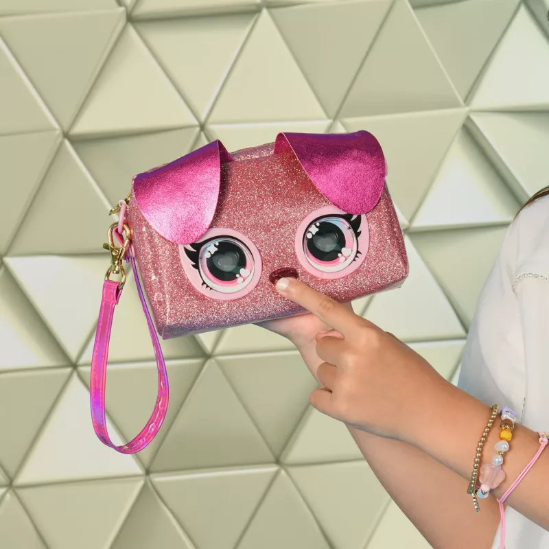Purse Pets, Keepin’ It Clutch Dazzling Diva hračka šteniatko a náramková kabelka s rozsvietivými dúhovými očami, hračka pre dievčatá od 4 rokov
