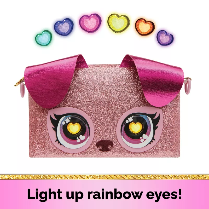 Purse Pets, Keepin’ It Clutch Dazzling Diva hračka šteniatko a náramková kabelka s rozsvietivými dúhovými očami, hračka pre dievčatá od 4 rokov