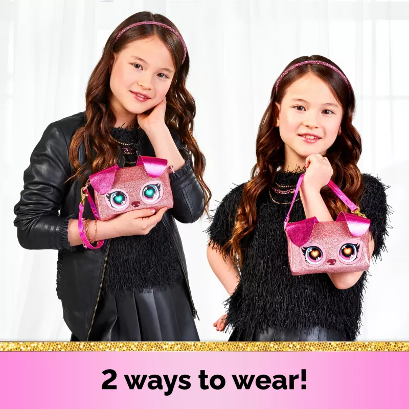 Purse Pets, Keepin’ It Clutch Dazzling Diva hračka šteniatko a náramková kabelka s rozsvietivými dúhovými očami, hračka pre dievčatá od 4 rokov