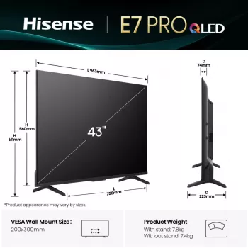 Hisense 43E77Q PRO 109,2 cm (43 palcov) 4K Ultra HD Smart TV Wi-Fi čierna