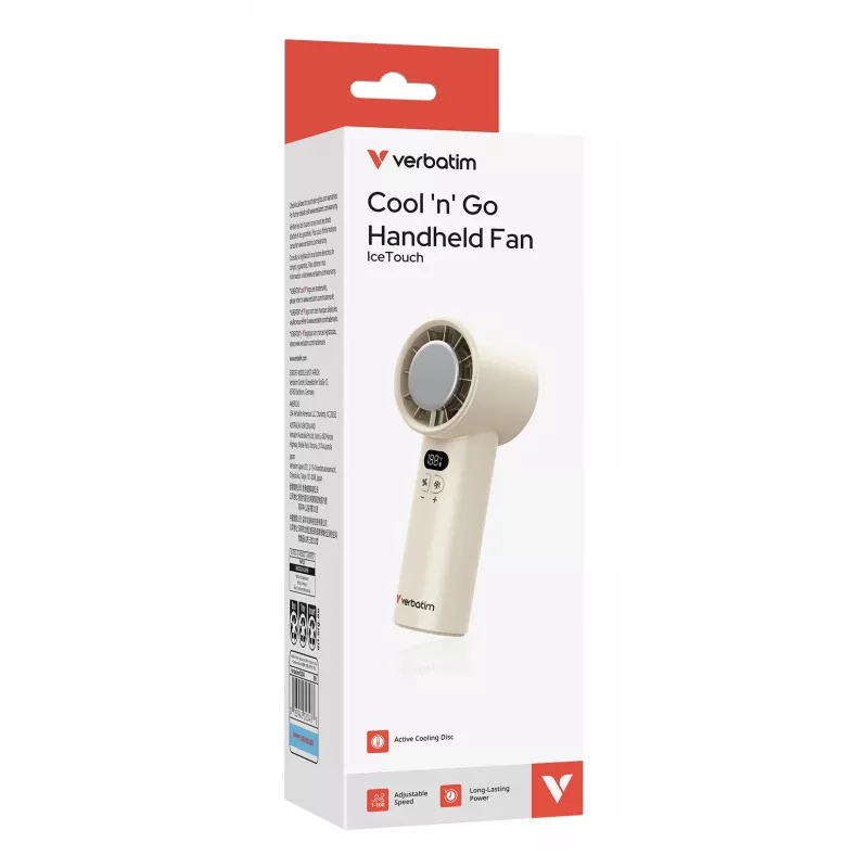 Verbatim Cool’n’Go IceTouch ručný ventilátor biely/strieborný, strieborný, biely, 1 ventilátor, ručný ventilátor, 1 kus, 8 W, Li-Ion