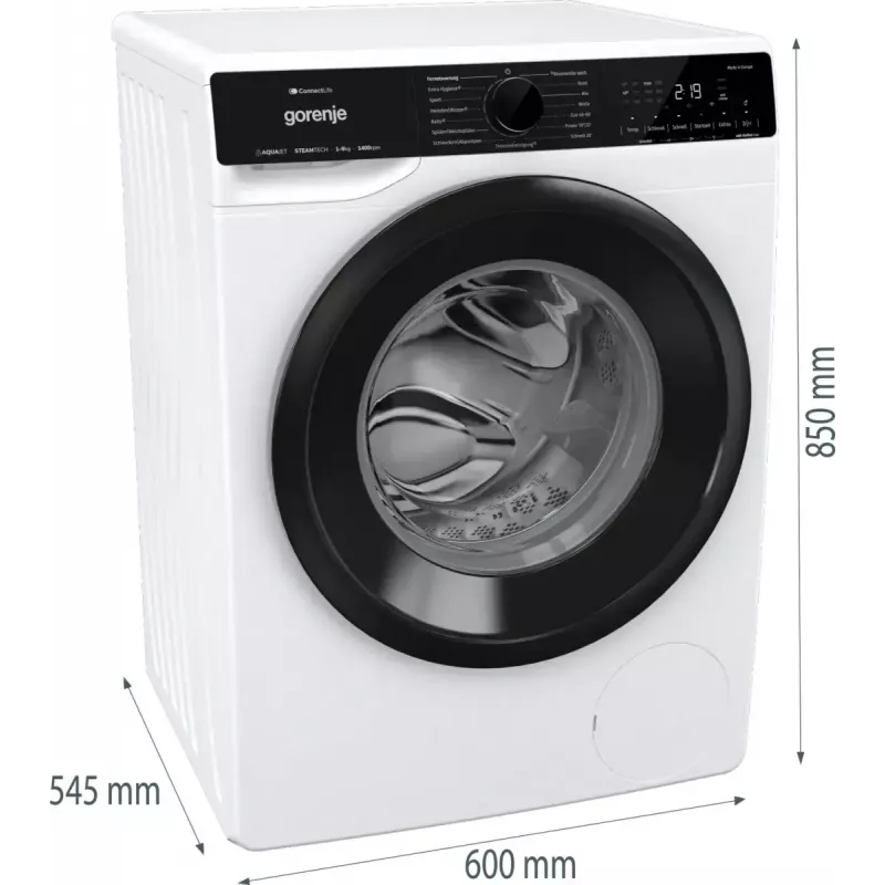 Gorenje WPNA94A1TS práčka s predným plnením 9 kg, 1400 ot./min., ConnectLife Wi-Fi, biela/čierna