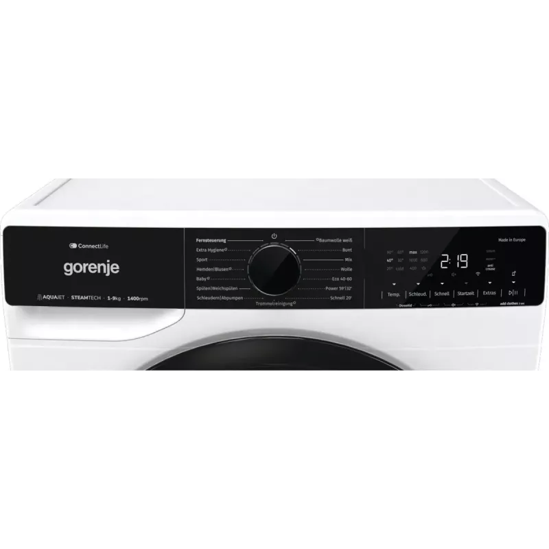 Gorenje WPNA94A1TS práčka s predným plnením 9 kg, 1400 ot./min., ConnectLife Wi-Fi, biela/čierna