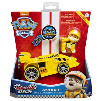 PAW Patrol , Ready, Race, Rescue Rubble’s Race & Go Deluxe vozidlo so zvukom, pre deti od 3 rokov