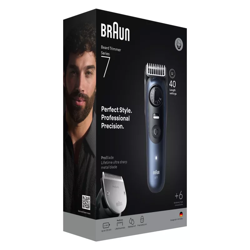 Braun BeardTrimmer 7 BT7520 batéria 40 2 cm mokré & suché čierna, modrá