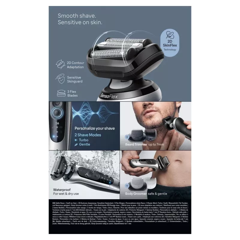 Braun Series 6 62-S7650cc strieborná - fóliový holiaci strojček s Li-Ion batériou