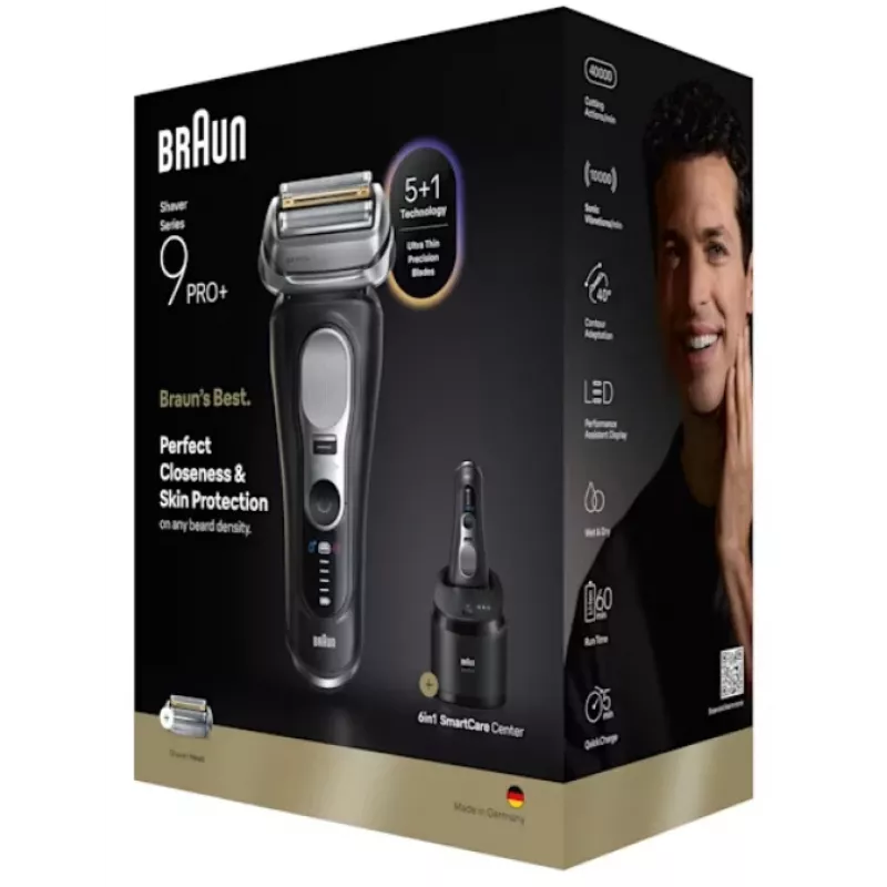 Fóliový holiaci strojček Braun Series 9 Pro+ 9660CC čierna strieborná nehrdzavejúca oceľ
