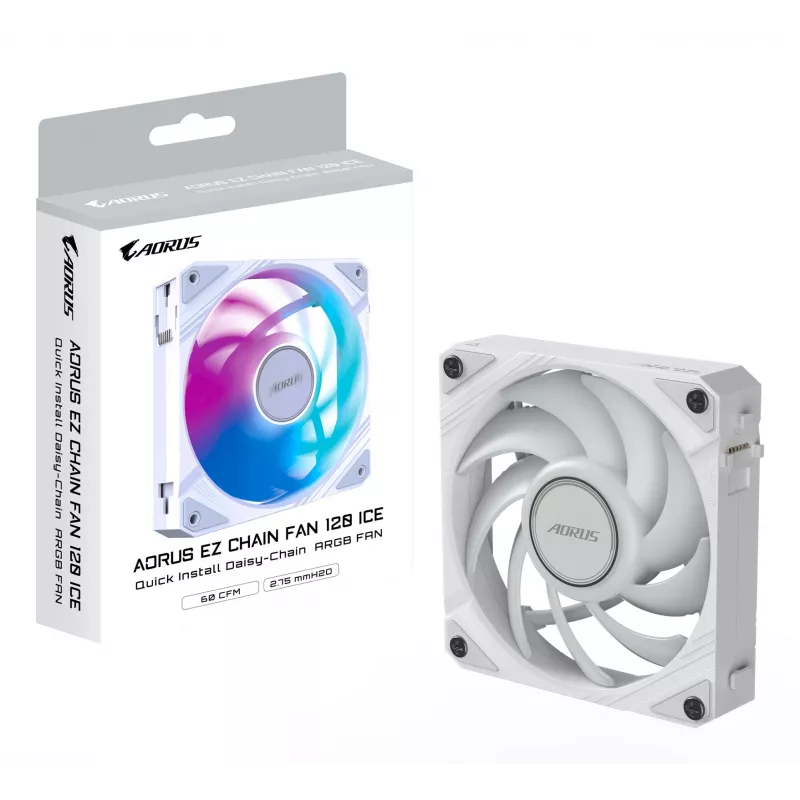 Ventilátor do skrinky Gigabyte AORUS EZ CHAIN FAN 120 ICE, 120 mm, biely, GP-ECFAN1201 ICE