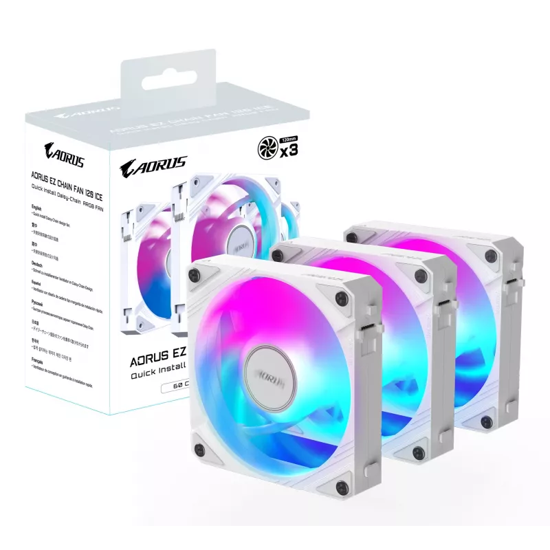 Ventilátory do skrinky Gigabyte AORUS EZ CHAIN FAN 120 ICE, 3 ks, 120 mm, biele, GP-ECFAN1203 ICE