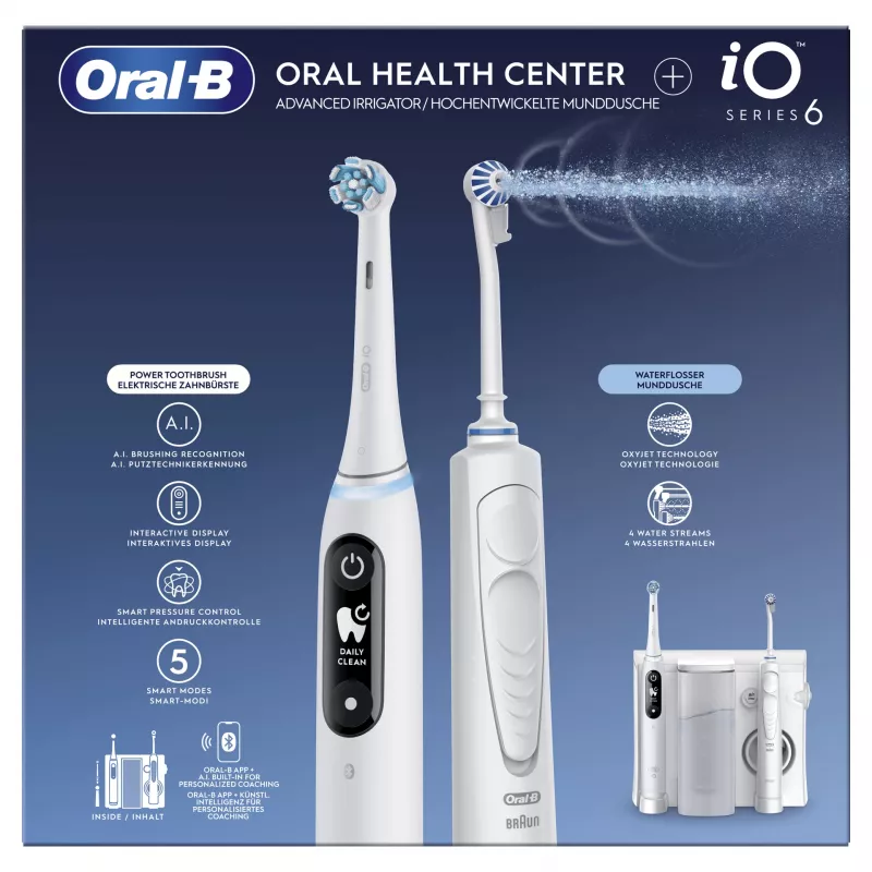 Oral-B iO6 elektrická zubná kefka s ústnou sprchou OxyJet, biela