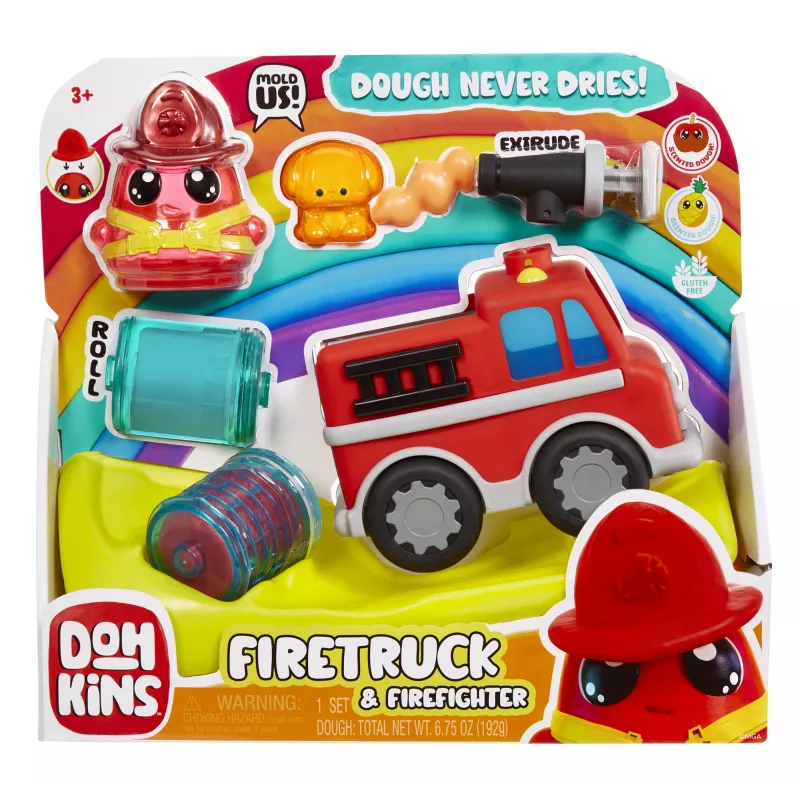 MGA Entertainment DohKins 123064-EUC hasičské auto a hasič, herná sada s modelovacou hmotou, od 3 rokov