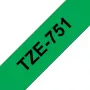 Laminovaná popisovacia páska Brother TZe-751 24 mm – čierna na zelenej, 8 m, sivá kazeta