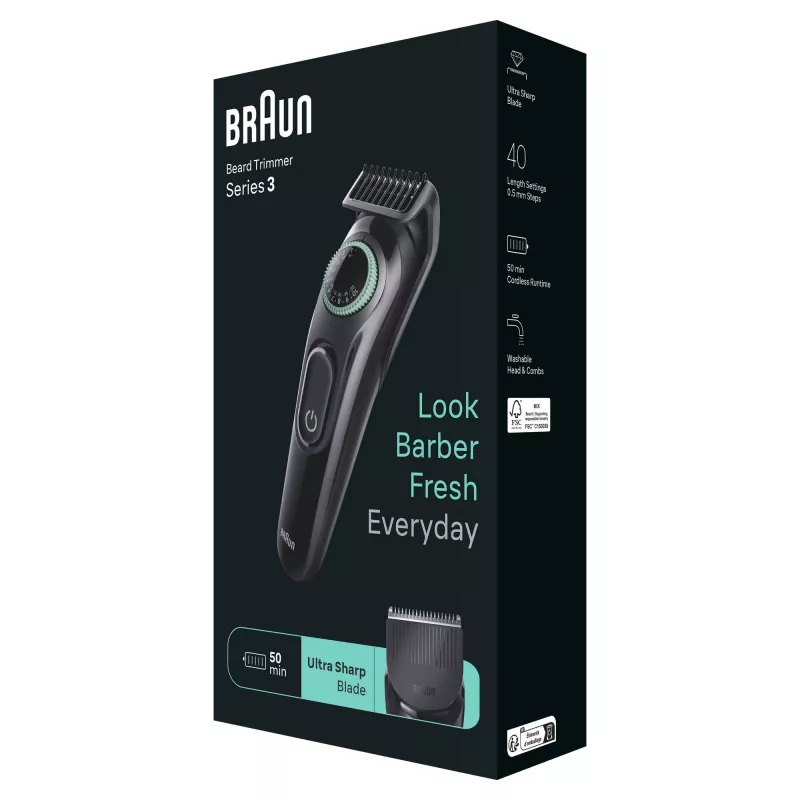 Braun BeardTrimmer 3 BT3411 akumulátor 40 2 cm čierna, zelená