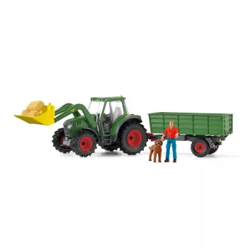 Traktor s prívesom Schleich FARM WORLD 42608 čierna zelená červená žltá