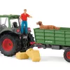 Traktor s prívesom Schleich FARM WORLD 42608 čierna zelená červená žltá