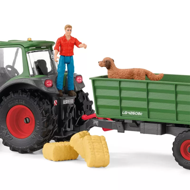 Traktor s prívesom Schleich FARM WORLD 42608 čierna zelená červená žltá