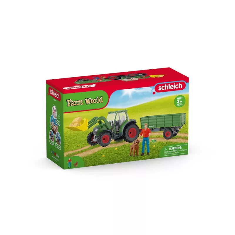 Traktor s prívesom Schleich FARM WORLD 42608 čierna zelená červená žltá