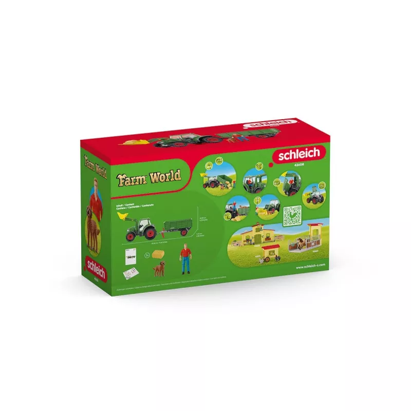 Traktor s prívesom Schleich FARM WORLD 42608 čierna zelená červená žltá