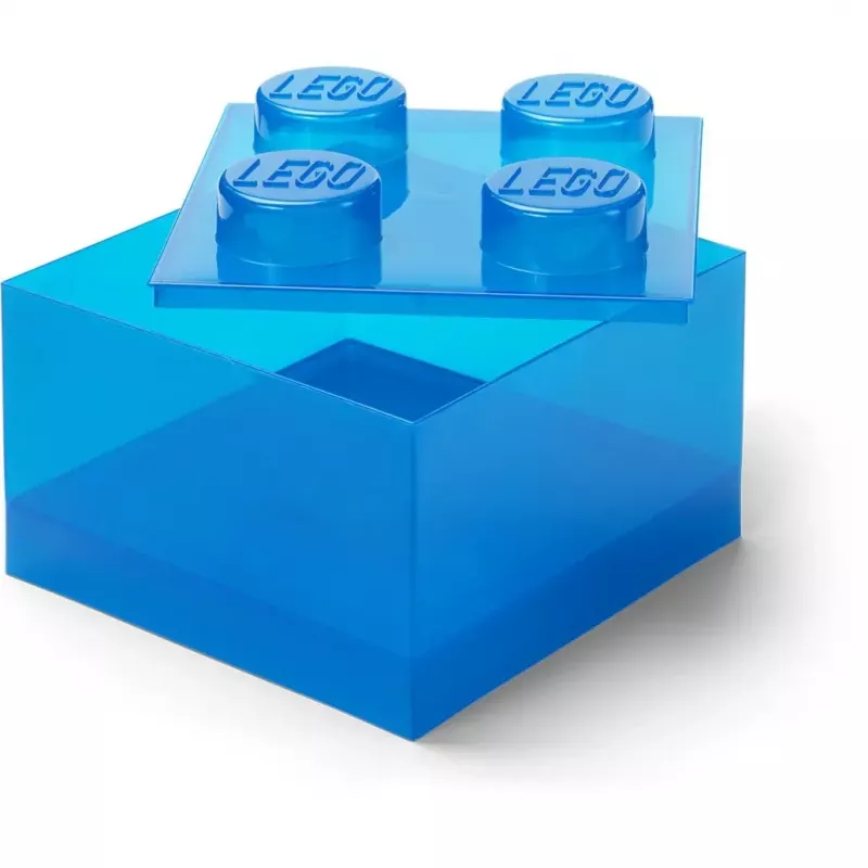 Úložná krabica Room Copenhagen LEGO Storage Brick 4 Top Lid Glitter — modrá/priehľadná