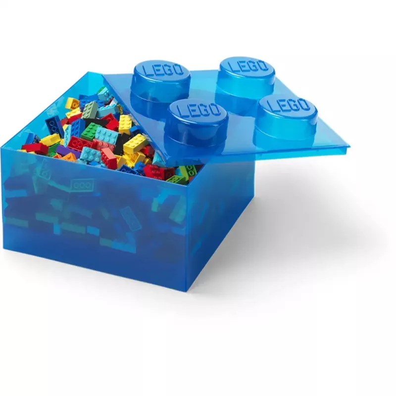 Úložná krabica Room Copenhagen LEGO Storage Brick 4 Top Lid Glitter — modrá/priehľadná