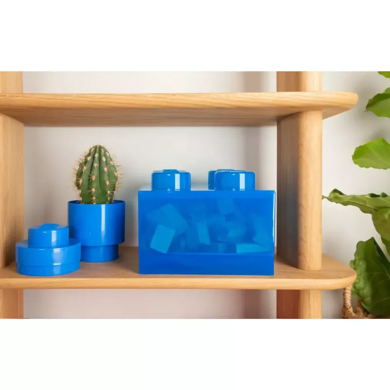 Úložná krabica Room Copenhagen LEGO Storage Brick 4 Top Lid Glitter — modrá/priehľadná