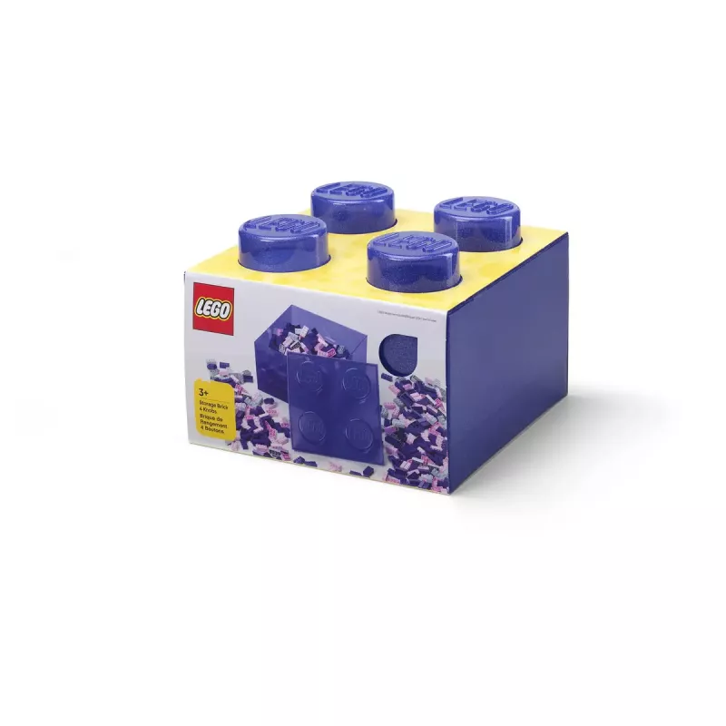 Úložná krabica Room Copenhagen LEGO Storage Brick 4 Top Lid Glitter — fialová/transparentná