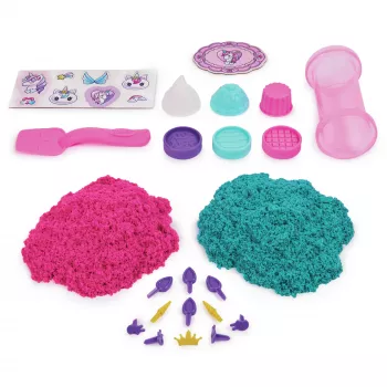 Kinetic Sand Shimmer, sada na hranie pečenie jednorožca, 16 oz (trblietavá tyrkysová a pink neon), 8 nástrojov jednorožca, senzorická hračka pre deti od 3 rokov